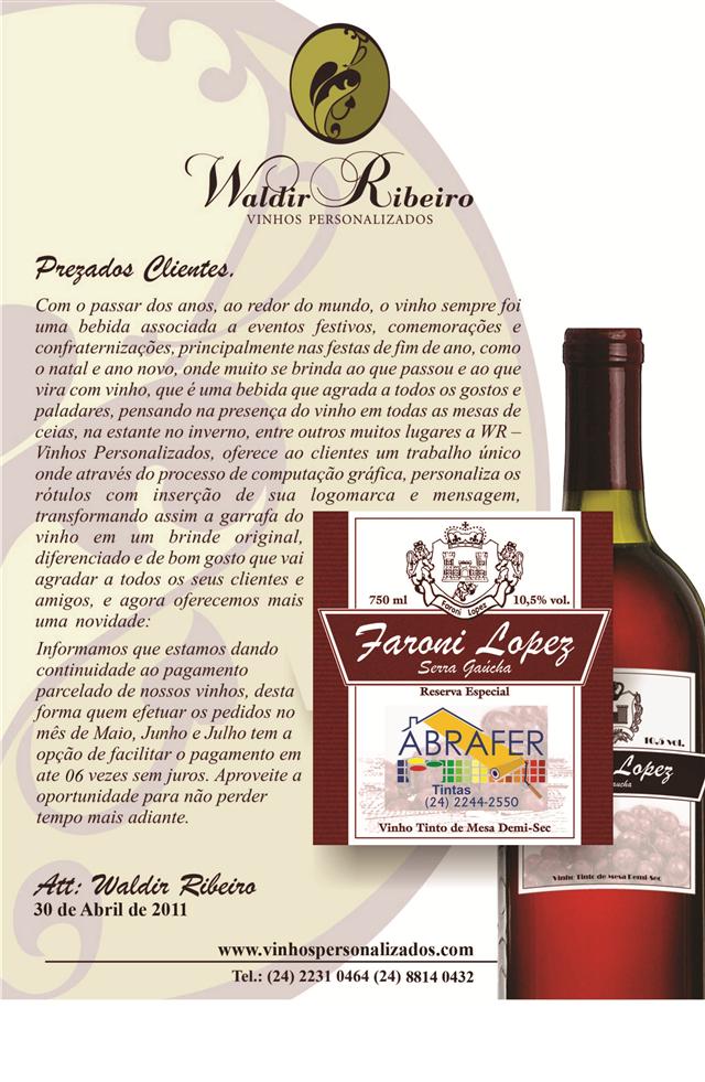 VINHOS PERSONALIZADOS EM PETROPOLIS - WALDIR RIBEIRO - RJ